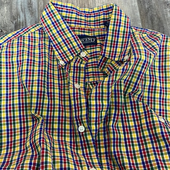 Lands’ End colorful yellow plaid button down - Picture 3 of 5
